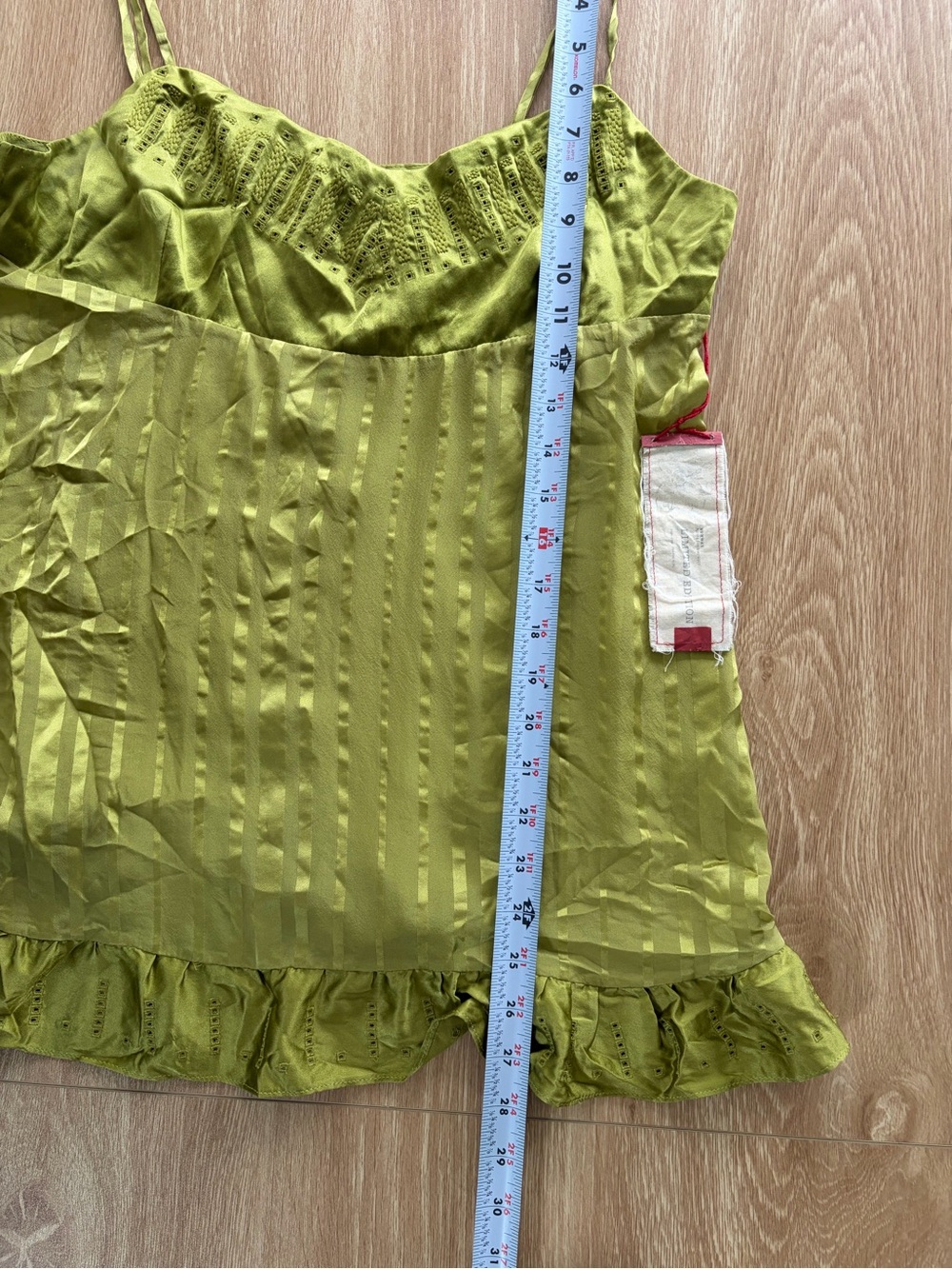 NWT BCBGMaxAzaria Olive Green Silk Lace-Trim Slip Cami - Picture 5 of 7